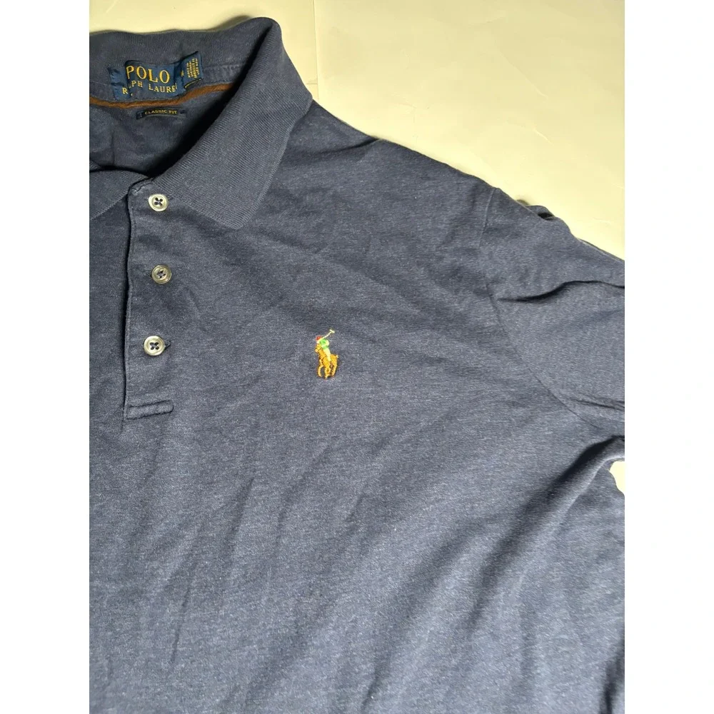 Polo Ralph Lauren Classic Fit Polo Shirt Mens Medium Blue Long Sleeve Pony